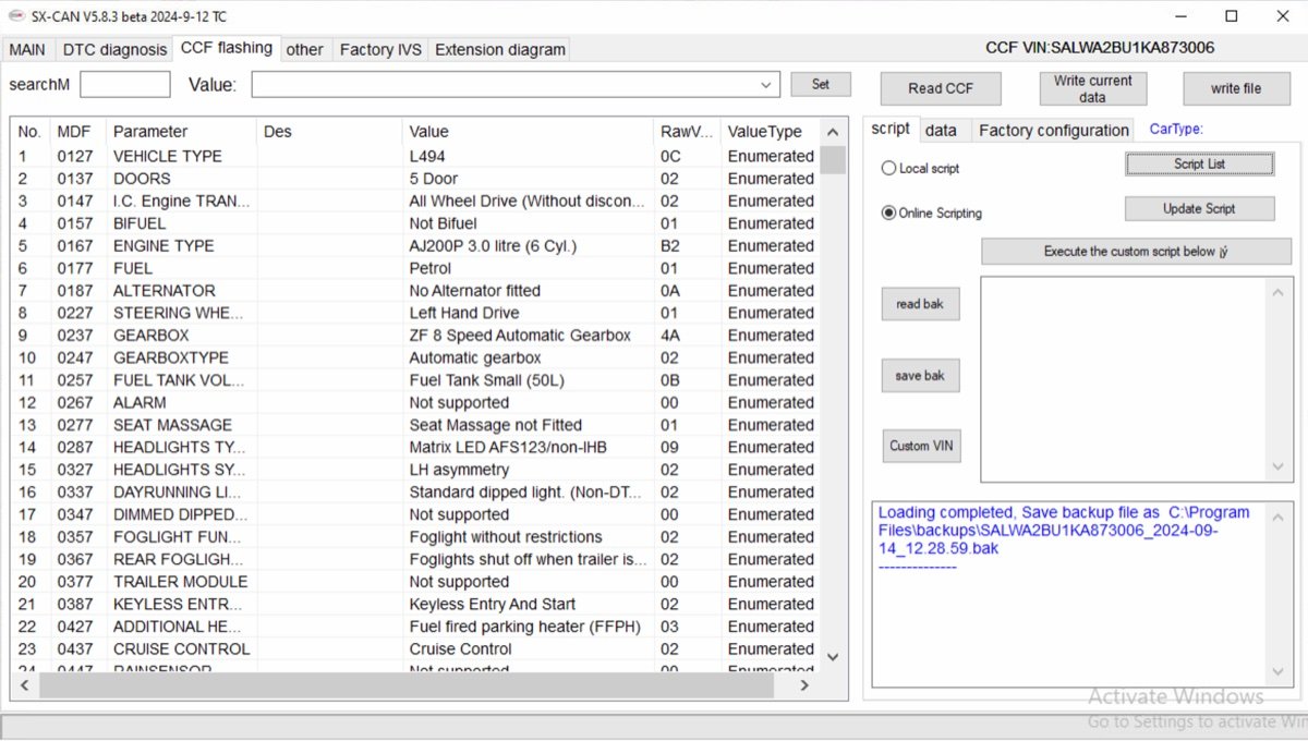 CCF configuration flashing process in SX-CAN